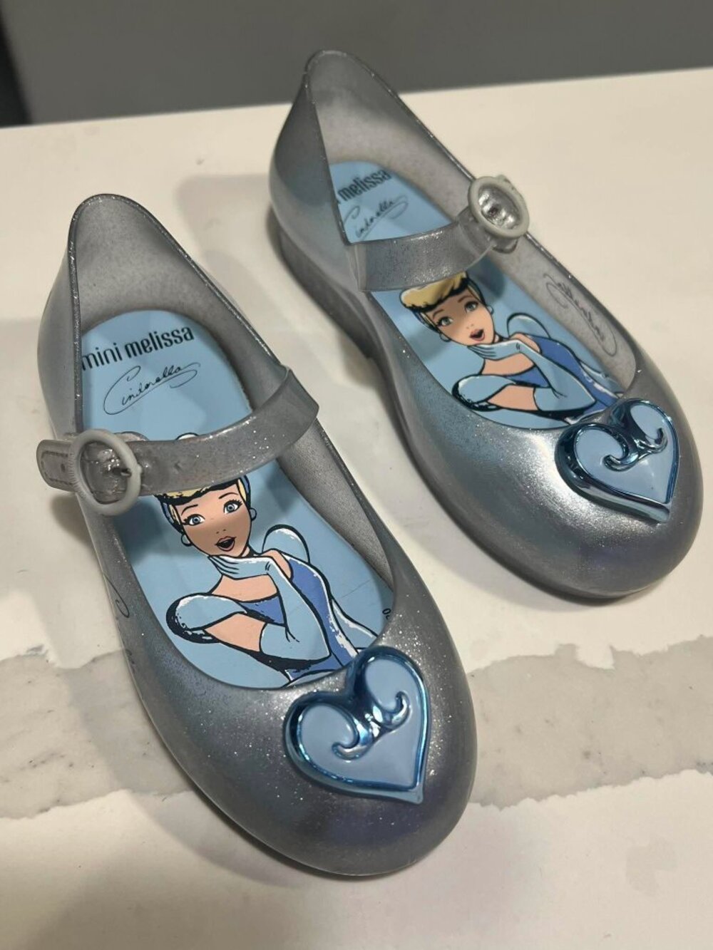 Mini Melissa Disney Princess Cinderella Silver Glitter Jelly Shoes Size 10